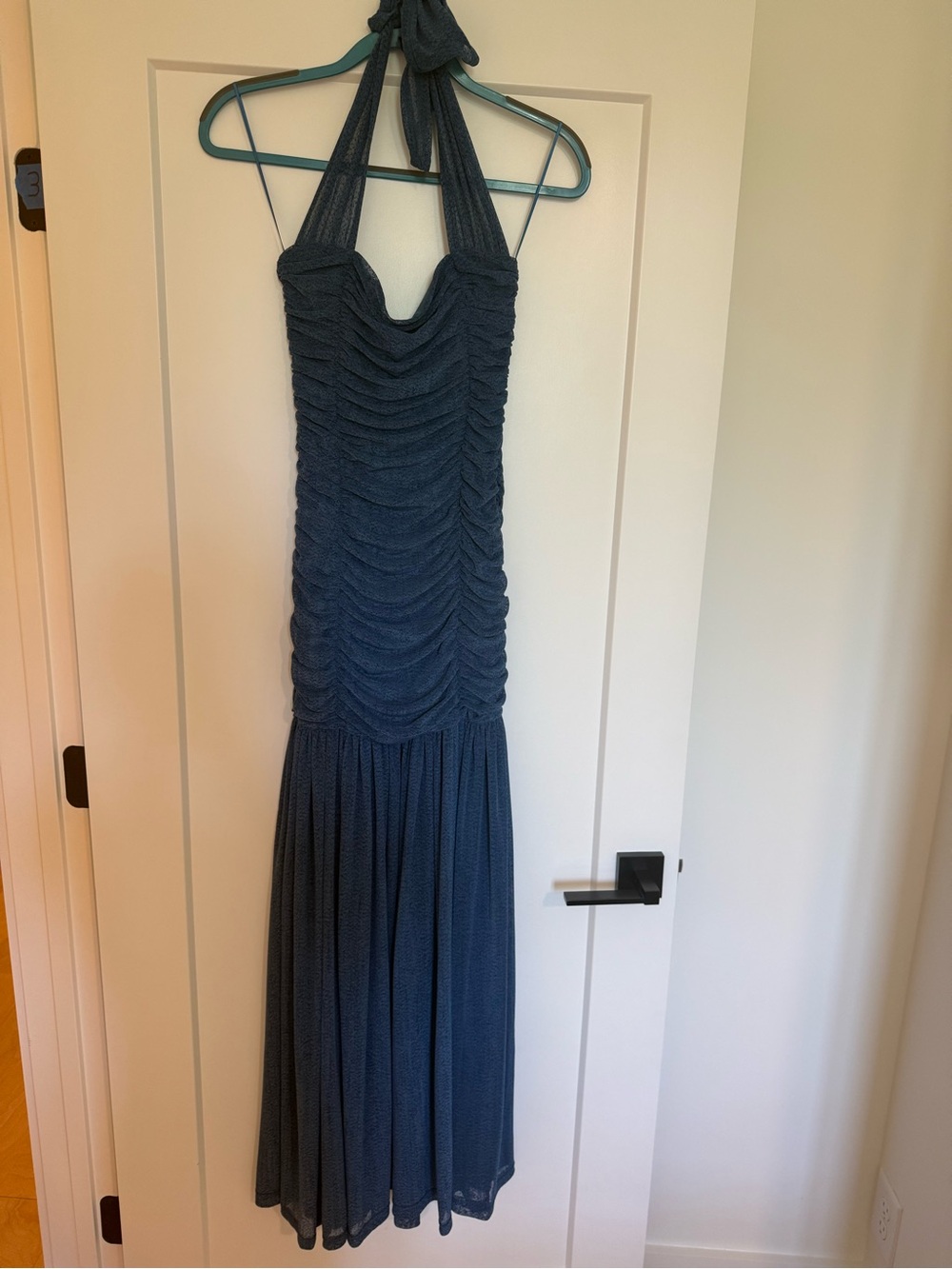 Luxxel Navy Halter Ruched Maxi Dress